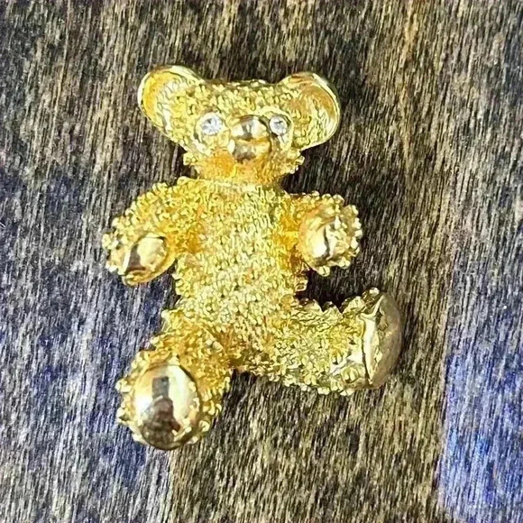 Gold Tone Brooch Set of 3 Teddy Bear, Jaguar and Citrine Bow - Picture 4 of 11